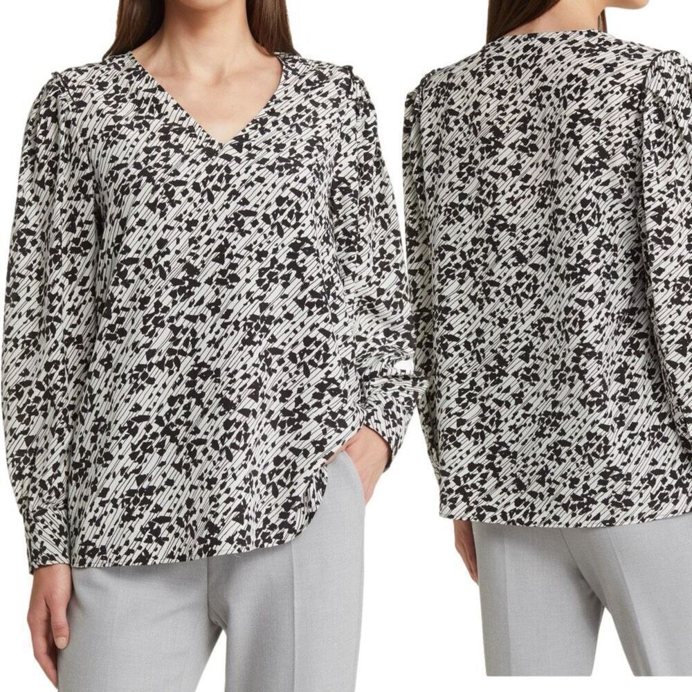 NWT BOSS Baluta confetti print silk popover blouse Size 6
